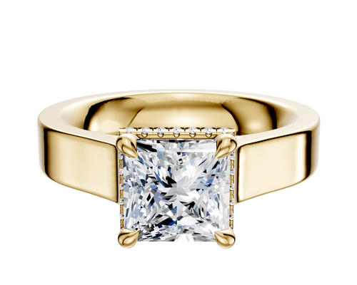 18K Yellow Gold 4 Prong Collar Cathedral Flat 4.0mm Engagement Ring