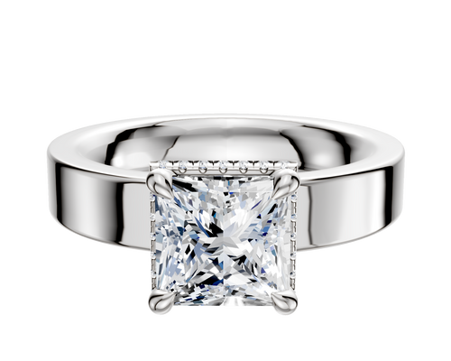 18K White Gold 4 Prong Collar Classic Flat 4.0mm Engagement Ring