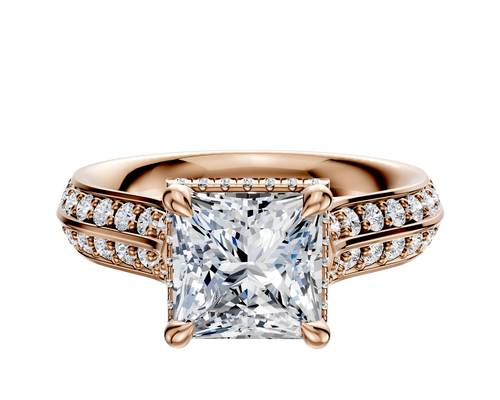 18K Rose Gold 4 Prong Collar Cathedral Knife Edge 1-Row-Pave 2.5mm Engagement Ring