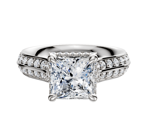 Platinum 4 Prong Collar Cathedral Knife Edge 1-Row-Pave 2.5mm Engagement Ring