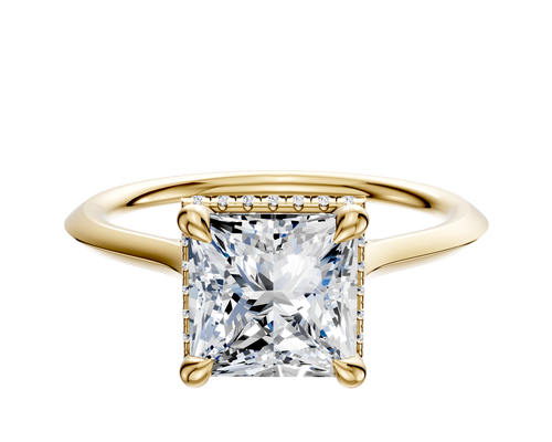 14K Yellow Gold 4 Prong Collar Cathedral Knife Edge 1.5mm Engagement Ring