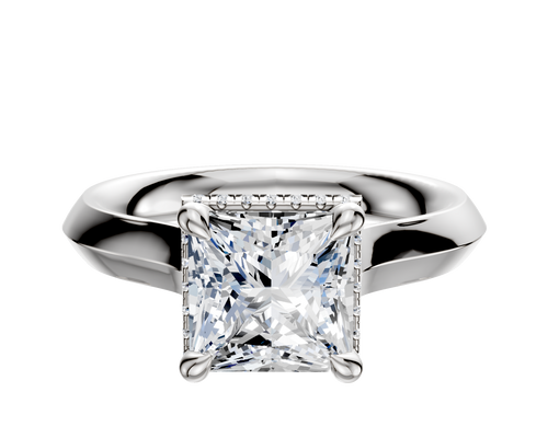 14K White Gold 4 Prong Collar Cathedral Knife Edge 3.0mm Engagement Ring