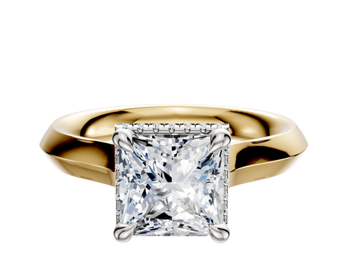 14K Two Tone 4 Prong Collar Cathedral Knife Edge 3.0mm Engagement Ring