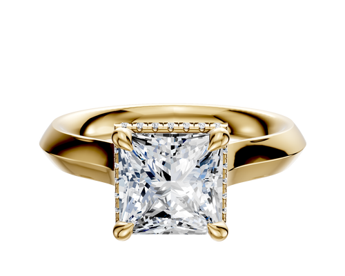 14K Yellow Gold 4 Prong Collar Cathedral Knife Edge 3.0mm Engagement Ring