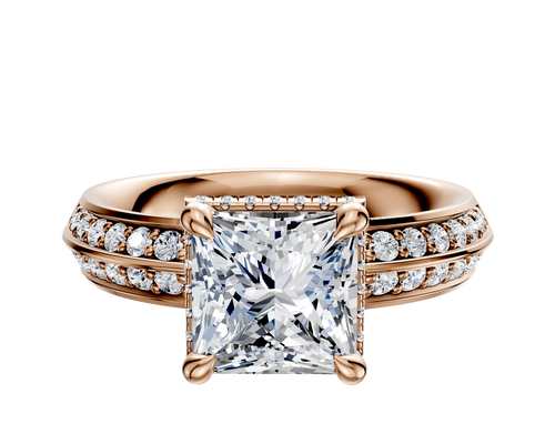 14K Rose Gold 4 Prong Collar Classic Knife Edge 1-Row-Pave 2.5mm Engagement Ring