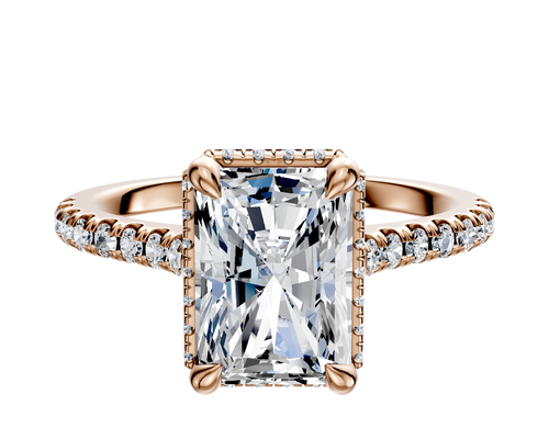 18K Rose Gold 4 Prong Collar Cathedral Dome 1-Row-Pave 2.5mm Engagement Ring