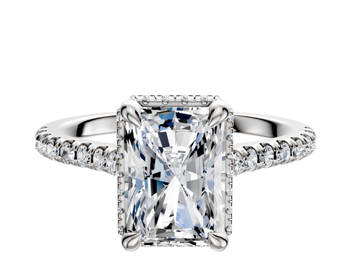 18K White Gold 4 Prong Collar Cathedral Dome 1-Row-Pave 2.5mm Engagement Ring