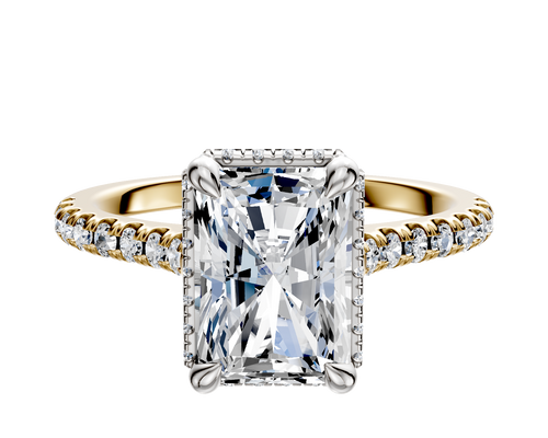 18K Two Tone 4 Prong Collar Cathedral Dome 1-Row-Pave 2.5mm Engagement Ring