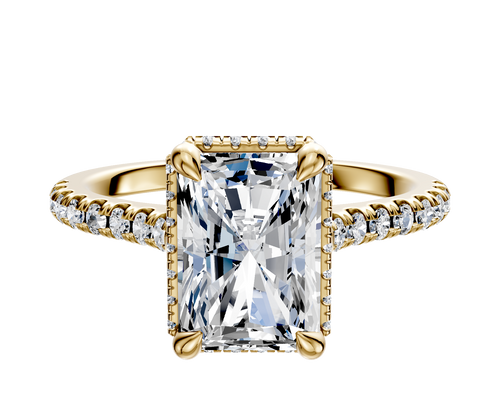 18K Yellow Gold 4 Prong Collar Cathedral Dome 1-Row-Pave 2.5mm Engagement Ring