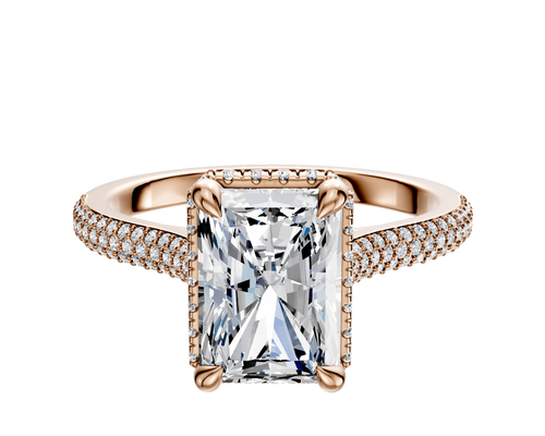 18K Rose Gold 4 Prong Collar Cathedral Dome 3-Row-Pave 2.0mm Engagement Ring