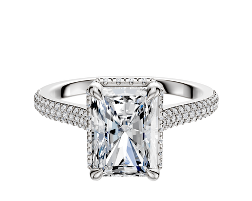 Platinum 4 Prong Collar Cathedral Dome 3-Row-Pave 2.0mm Engagement Ring