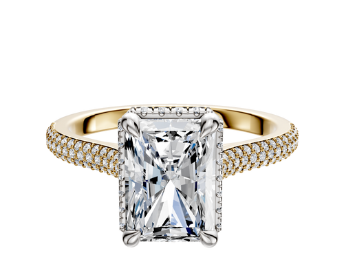 18K Two Tone 4 Prong Collar Cathedral Dome 3-Row-Pave 2.0mm Engagement Ring