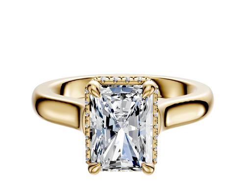 18K Yellow Gold 4 Prong Collar Cathedral Dome 3.0mm Engagement Ring