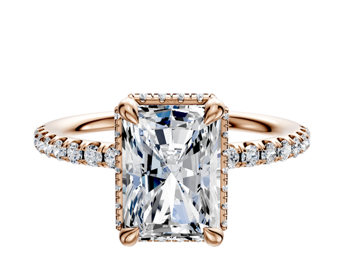 18K Rose Gold 4 Prong Collar Classic Dome 1-Row-Pave 2.5mm Engagement Ring