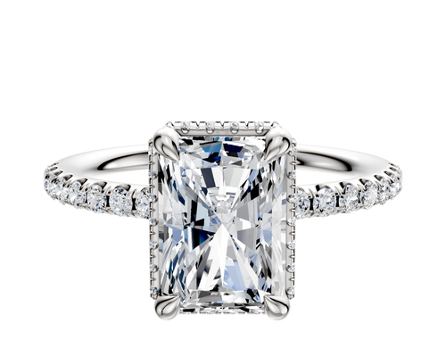 Platinum 4 Prong Collar Classic Dome 1-Row-Pave 2.5mm Engagement Ring