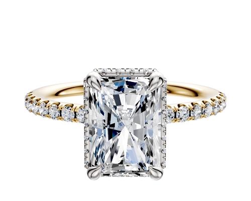 14K Two Tone 4 Prong Collar Classic Dome 1-Row-Pave 2.5mm Engagement Ring