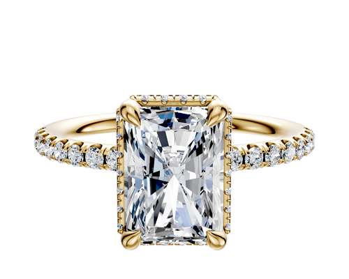 18K Yellow Gold 4 Prong Collar Classic Dome 1-Row-Pave 2.5mm Engagement Ring