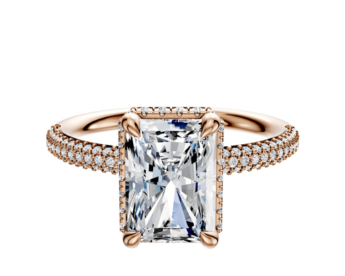 18K Rose Gold 4 Prong Collar Classic Dome 3-Row-Pave 2.0mm Engagement Ring