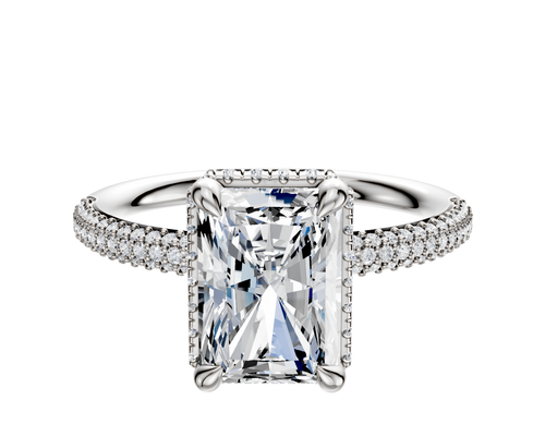 14K White Gold 4 Prong Collar Classic Dome 3-Row-Pave 2.0mm Engagement Ring