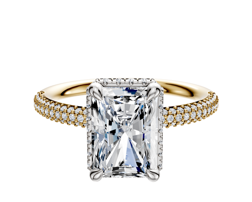 14K Two Tone 4 Prong Collar Classic Dome 3-Row-Pave 2.0mm Engagement Ring