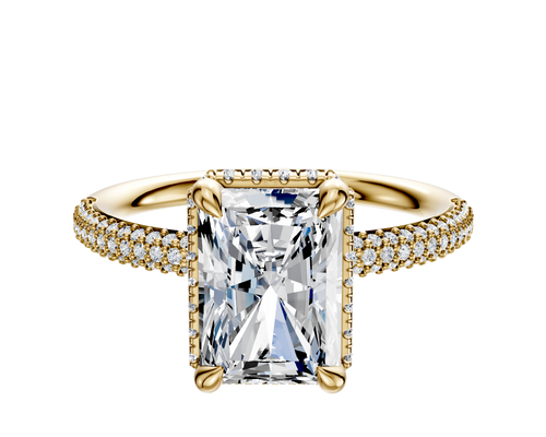 18K Yellow Gold 4 Prong Collar Classic Dome 3-Row-Pave 2.0mm Engagement Ring