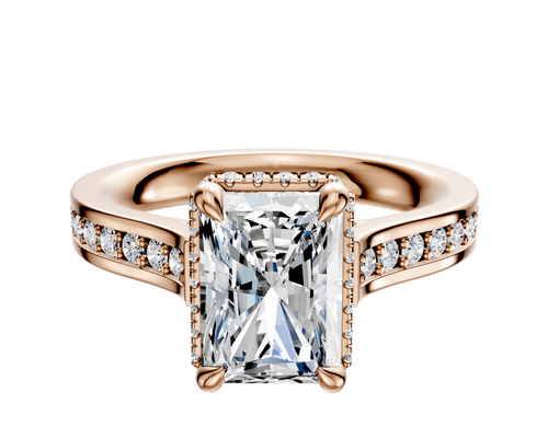 18K Rose Gold 4 Prong Collar Cathedral Flat 1-Row-Pave 2.5mm Engagement Ring
