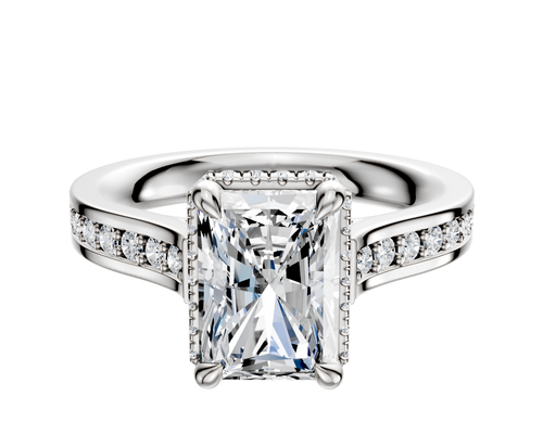 18K White Gold 4 Prong Collar Cathedral Flat 1-Row-Pave 2.5mm Engagement Ring