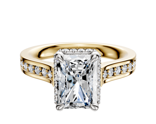 14K Two Tone 4 Prong Collar Cathedral Flat 1-Row-Pave 2.5mm Engagement Ring