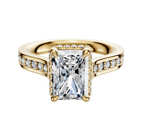 18K Yellow Gold 4 Prong Collar Cathedral Flat 1-Row-Pave 2.5mm Engagement Ring