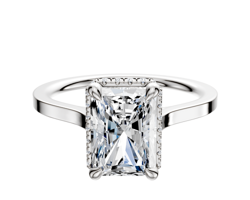 18K White Gold 4 Prong Collar Cathedral Flat 1.5mm Engagement Ring