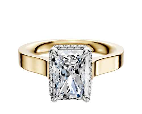 14K Two Tone 4 Prong Collar Cathedral Flat 3.0mm Engagement Ring