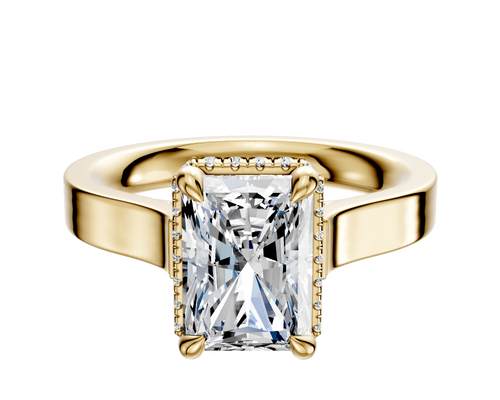 18K Yellow Gold 4 Prong Collar Cathedral Flat 3.0mm Engagement Ring