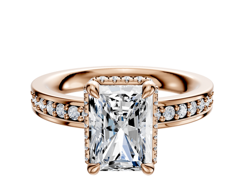 18K Rose Gold 4 Prong Collar Classic Flat 1-Row-Pave 2.5mm Engagement Ring