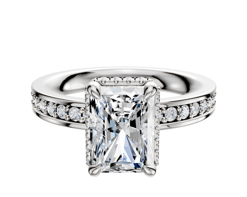 18K White Gold 4 Prong Collar Classic Flat 1-Row-Pave 2.5mm Engagement Ring