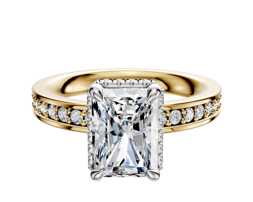 14K Two Tone 4 Prong Collar Classic Flat 1-Row-Pave 2.5mm Engagement Ring