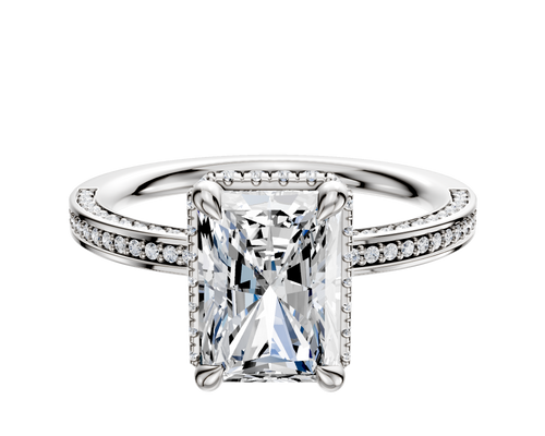 Platinum 4 Prong Collar Classic Flat 3-Row-Pave 2.0mm Engagement Ring