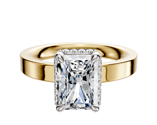 18K Two Tone 4 Prong Collar Classic Flat 3.0mm Engagement Ring