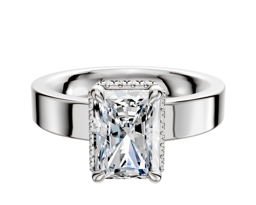 14K White Gold 4 Prong Collar Classic Flat 4.0mm Engagement Ring