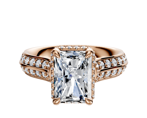 18K Rose Gold 4 Prong Collar Cathedral Knife Edge 1-Row-Pave 2.5mm Engagement Ring