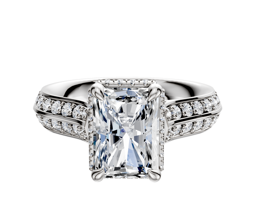 18K White Gold 4 Prong Collar Cathedral Knife Edge 1-Row-Pave 2.5mm Engagement Ring