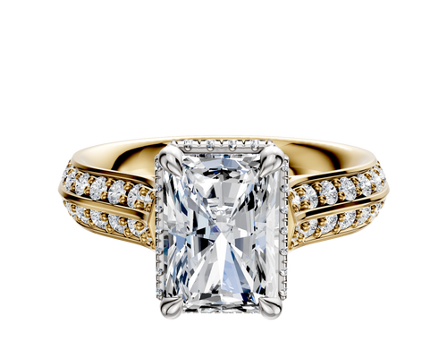 18K Two Tone 4 Prong Collar Cathedral Knife Edge 1-Row-Pave 2.5mm Engagement Ring