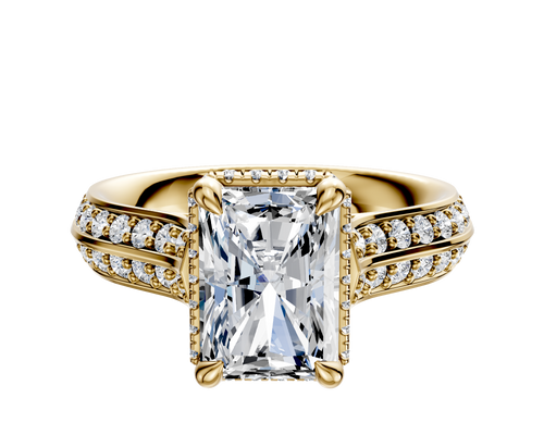 18K Yellow Gold 4 Prong Collar Cathedral Knife Edge 1-Row-Pave 2.5mm Engagement Ring