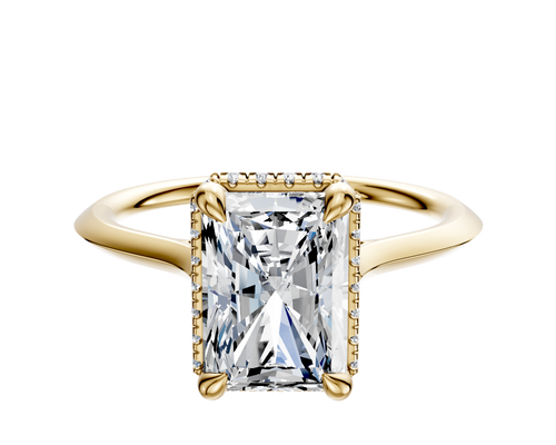 18K Yellow Gold 4 Prong Collar Cathedral Knife Edge 1.5mm Engagement Ring
