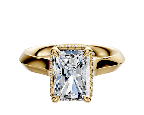 14K Yellow Gold 4 Prong Collar Cathedral Knife Edge 3.0mm Engagement Ring