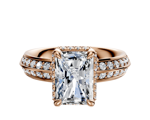 18K Rose Gold 4 Prong Collar Classic Knife Edge 1-Row-Pave 2.5mm Engagement Ring