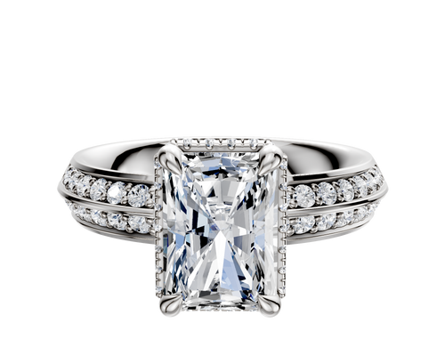 14K White Gold 4 Prong Collar Classic Knife Edge 1-Row-Pave 2.5mm Engagement Ring