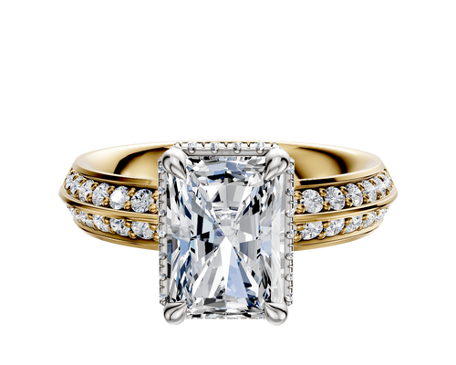 14K Two Tone 4 Prong Collar Classic Knife Edge 1-Row-Pave 2.5mm Engagement Ring