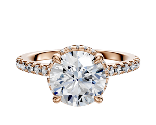 18K Rose Gold 4 Prong Collar Cathedral Dome 1-Row-Pave 2.5mm Engagement Ring