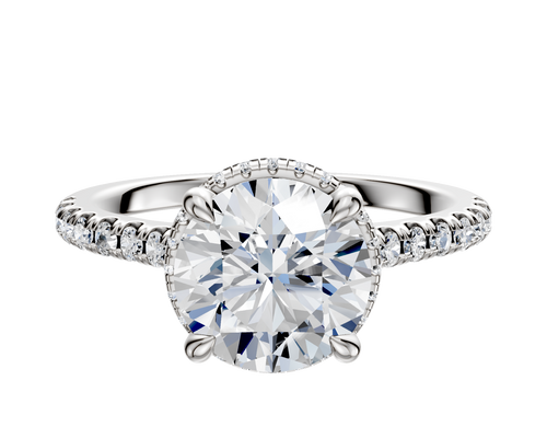 18K White Gold 4 Prong Collar Cathedral Dome 1-Row-Pave 2.5mm Engagement Ring