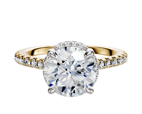 14K Two Tone 4 Prong Collar Cathedral Dome 1-Row-Pave 2.5mm Engagement Ring